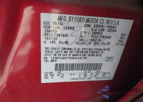 2004 Ford Escape Xlt from USA, damaged, VIN 1FMYU03194KA16778